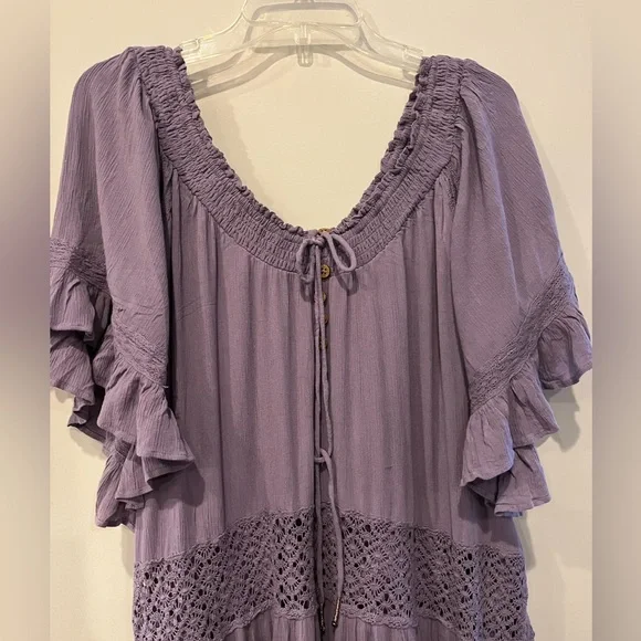 Free People Dream On Crochet Lace Maxi Dress Petrified Wood Gray Purple - Picture 5 of 12